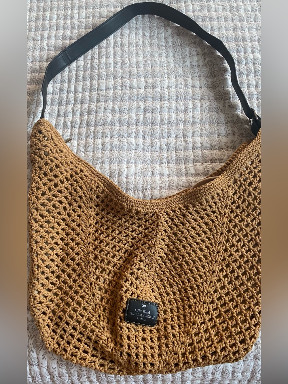 Brand new never used crochet tote, bag, golden wheat.